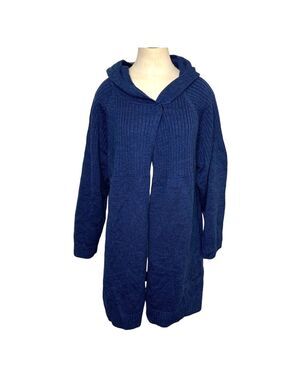 NWT Raffi Blue Hooded Cardigan Sweater Extra Fine Merino Wool Relax Minimalist S